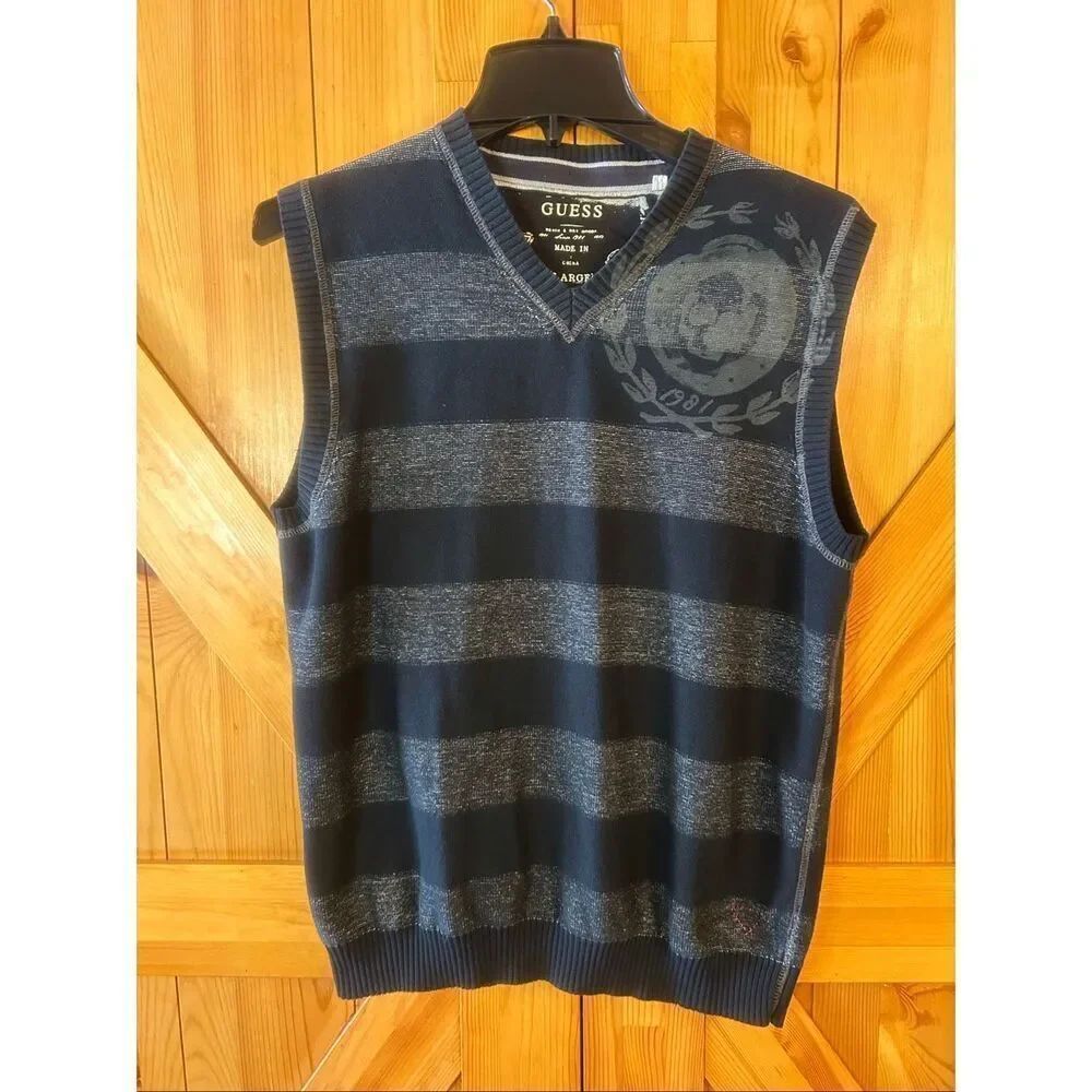 GUESS Men’s V Neck Sweater Vest Black Size Large (5747)
